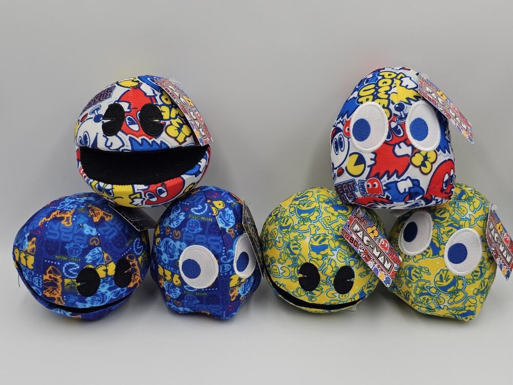 SET OF (6) Pac-Man Bomb Sticker 80’s Ghost Plush 4" Toy Stuffed Doll Pac Man